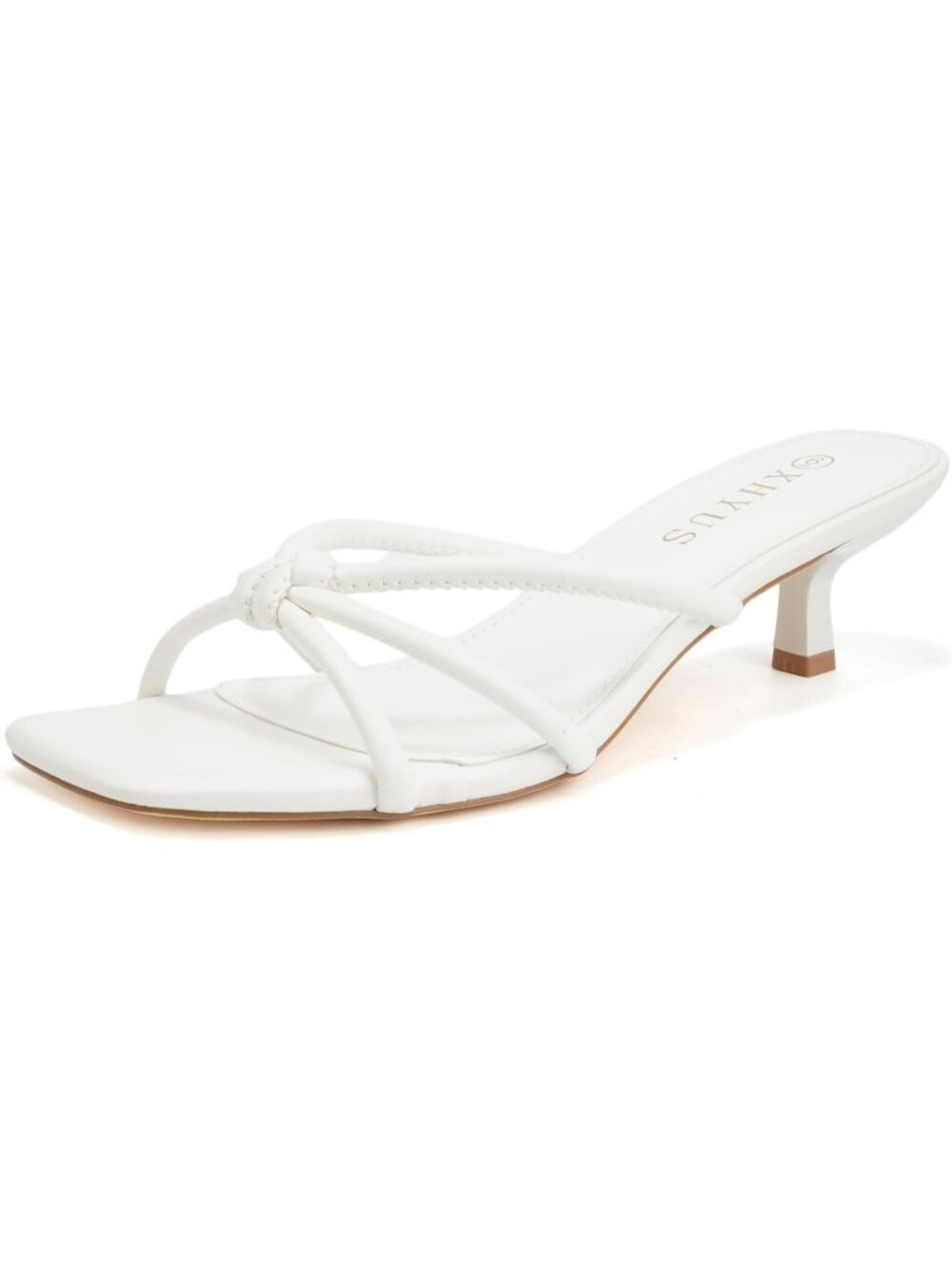 Women's White Faux Leather Summer Spaghetti Strap Square Open Toe Fashion Heel